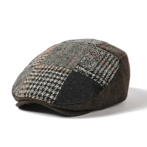 Casquette Gavroche Patchwork Rétro Britannique Pour Femmes Hommes Béret Chaud En Polyester Acrylique Automne Hiver Outdoor Streetwear