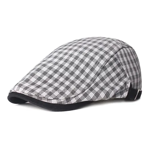 Boina a Cuadros Estilo Británico Vintage Gorra Plana de Algodón Ajustable Para Hombre Mujer Casual Exterior Protección Solar Ivy Cap