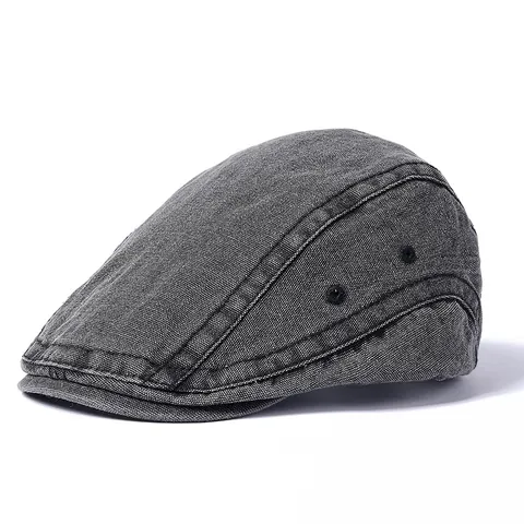 Béret Plat en Coton Lavé Rétro Britannique pour Hommes Ajustable Vintage pour Femmes Chapeau Newsboy Chaud Automne Hiver