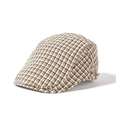 Boina Vintage de Cuadros para Hombre Mujer Estilo Británico Gorra Plana Ajustable Poliéster Cuadros Newsboy Sombrero Retro Casual Al Aire Libre