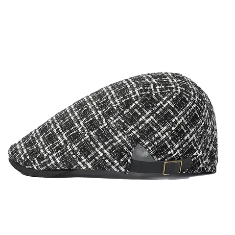 Béret Plaid Rétro Britannique Pour Hommes Femmes Chaud Tweed Béret à Visière Réglable Automne Hiver Newsboy Chapeau Accessoires de Mode