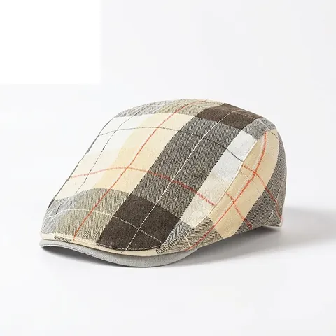 British Vintage Plaid Flat Cap For Men Women Adjustable Cotton Polyester Breathable Beret Hat Spring Autumn Casual Newsboy Cap