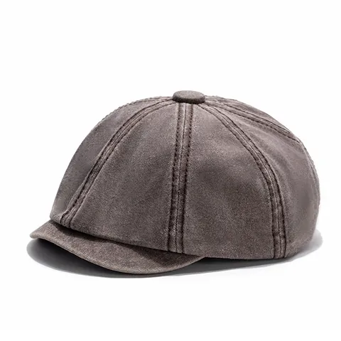 Washed Cotton Octagon Hat Vintage Newsboy Cap For Women Men British Style Beret Artist Painter Retro Casual Cabbie Cap