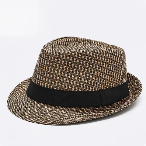 Vintage Paper Straw Fedora Hat For Men Women Summer Beach Sun Protection Jazz Hat With Ribbon Decoration Breathable Travel Sunshade