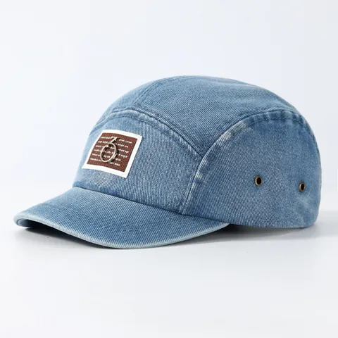 Vintage Gewaschener Denim 5 Panel Camper Hut Für Herren Kurze Krempe Verstellbare Baseballkappe Mit Metallring Outdoor Sonnenhut