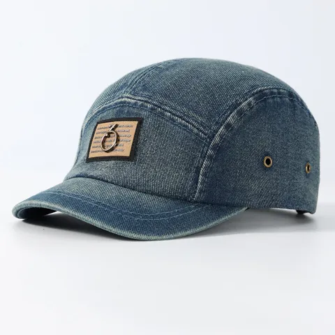 Vintage Gewaschener Denim 5 Panel Camper Hut Für Herren Kurze Krempe Verstellbare Baseballkappe Mit Metallring Outdoor Sonnenhut