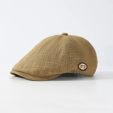 Vintage Cotton Plaid Flat Cap Retro British Style Newsboy Ivy Hat For Men Women Breathable Sun Protection Adjustable Cabbie Hat