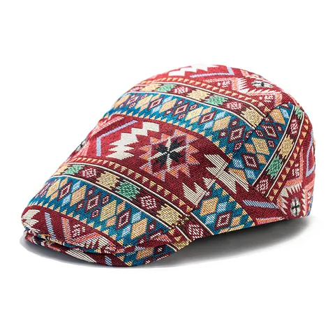 Coppola Vintage con Motivo Geometrico Etnico per Uomo Donna Berretto in Misto Poliestere Cotone Traspirante Regolabile Cappello da Sole