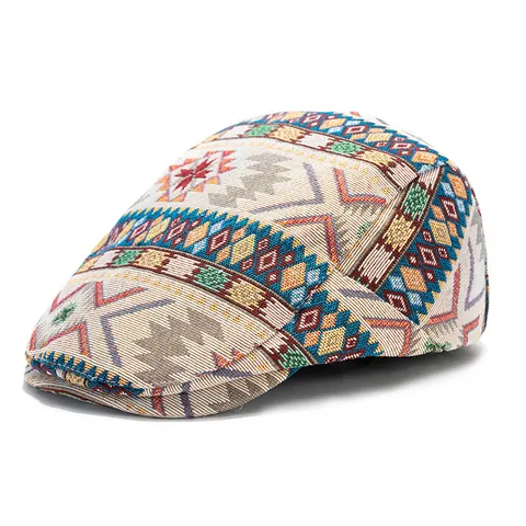 Coppola Vintage con Motivo Geometrico Etnico per Uomo Donna Berretto in Misto Poliestere Cotone Traspirante Regolabile Cappello da Sole