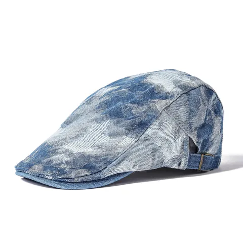 Gewassen Denim Platte Pet Voor Heren Dames Vintage Verstelbare Metalen Gesp Forward Hat Britse Stijl Casual Zonwering Ivy Hat