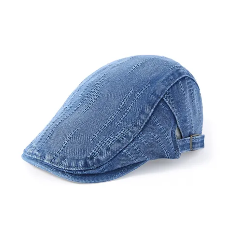 Retro Denim Ivy Cap Für Damen Herren Gewaschene Baumwolle Schirmmütze Schiebermütze Verstellbar Gitterheftung Lässig Hut
