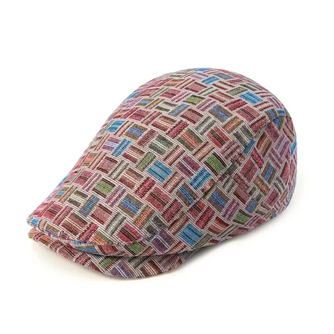 Unisex Vintage Geblokte Ivy Pet Baret Verstelbaar Katoen Polyester Mix Geometrisch Raster Ademend Platte Pet Voor Heren Dames Casual