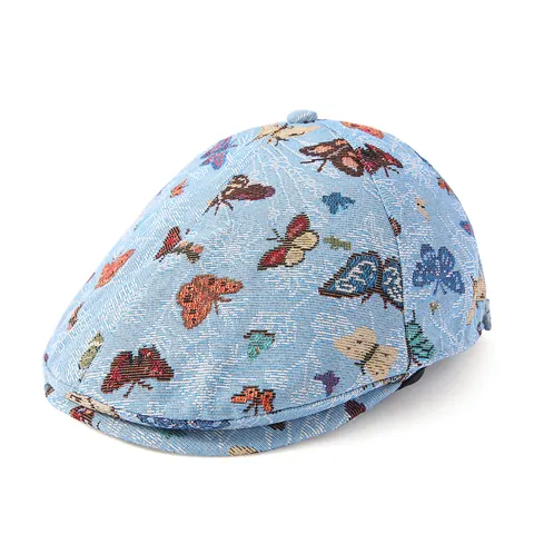 Béret Style Chinois Vintage pour Femmes Élégant Chapeau Newsboy à Motifs Papillons Jacquard Respirant en Polyester Coton