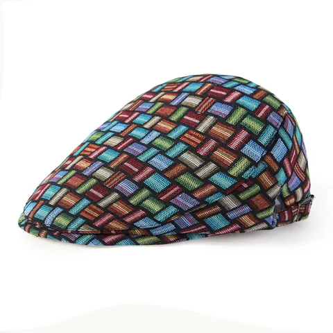 Vintage Baumwolle Schiebermütze Bunt Kariert Flat Cap Verstellbar Britischer Retro-Stil Sonnenschutz Barett Hut Damen Herren