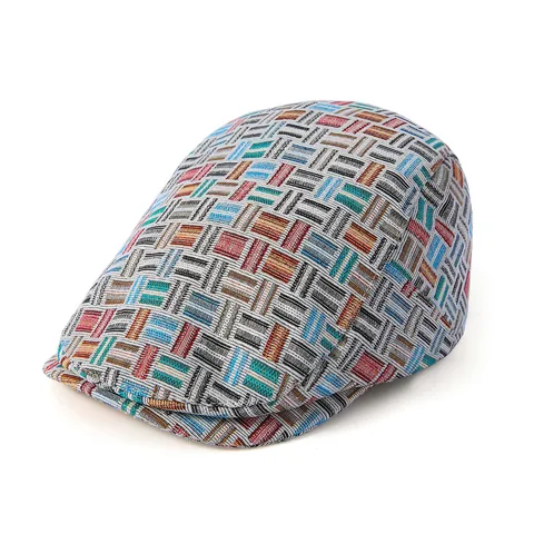 Unisex Vintage Geblokte Ivy Pet Baret Verstelbaar Katoen Polyester Mix Geometrisch Raster Ademend Platte Pet Voor Heren Dames Casual