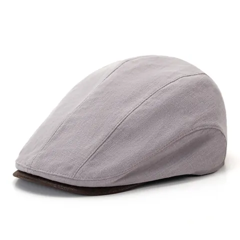 Vintage British Style Flat Cap For Men Women Contrast PU Leather Brim Solid Polycotton Newsboy Ivy Hat Adjustable Cabbie Hat