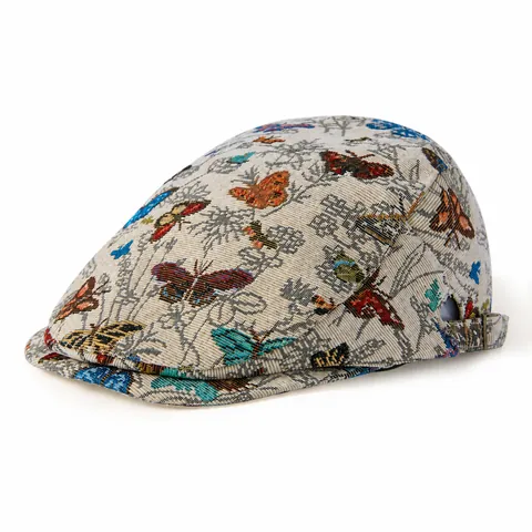 Vintage Butterfly Pattern Jacquard Ivy Cap Adjustable Polyester Cotton Flat Cap For Women Retro Ethnic Style Beret Hat