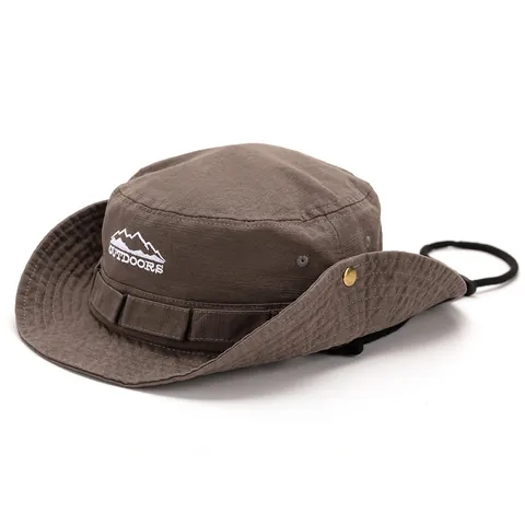 Outdoor Sun Hat Wide Brim Boonie Hat For Men Women Windproof Breathable Hiking Camping Fishing Fisherman Hat With Mountain Embroidery