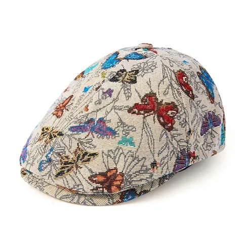 Béret Style Chinois Vintage pour Femmes Élégant Chapeau Newsboy à Motifs Papillons Jacquard Respirant en Polyester Coton