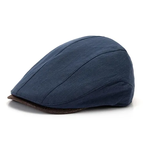 Vintage British Style Flat Cap For Men Women Contrast PU Leather Brim Solid Polycotton Newsboy Ivy Hat Adjustable Cabbie Hat