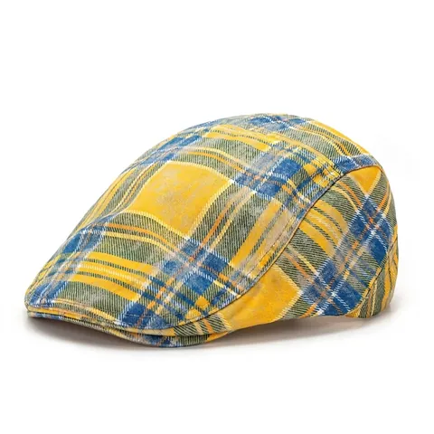 Vintage Ruit Platte Pet Voor Dames Katoenen Newsboy Cap Britse Stijl Verstelbare Retro Barett Voor Herfst Winter