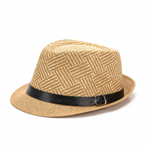 Men Women Fedora Hat Straw Woven Jazz Hat Summer Sunshade Paper Straw Vintage British Style Leather Band Buckle Beach Hat