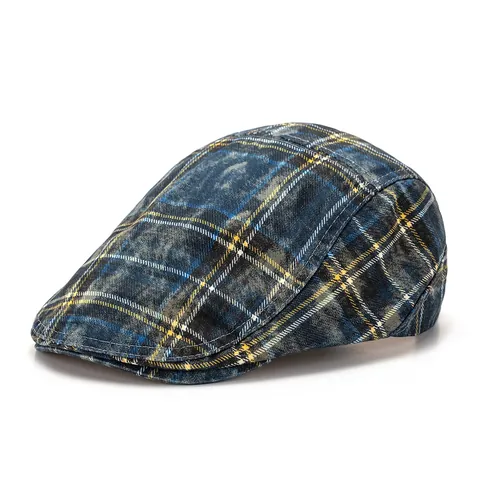 Vintage Ruit Platte Pet Voor Dames Katoenen Newsboy Cap Britse Stijl Verstelbare Retro Barett Voor Herfst Winter