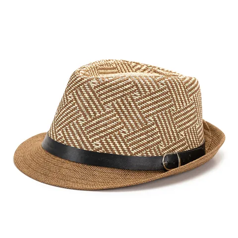 Men Women Fedora Hat Straw Woven Jazz Hat Summer Sunshade Paper Straw Vintage British Style Leather Band Buckle Beach Hat