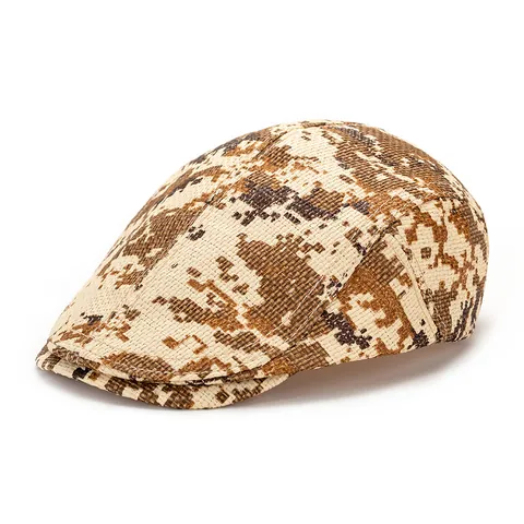 Béret Plat Vintage en Paille Tissée pour Hommes Femmes Respirant Protection Solaire Imprimé Léopard Camouflage Lettre Chapeau de Soleil