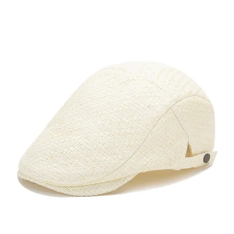 Béret Plat en Paille d'Été pour Hommes Protection Solaire Respirant Chapeau Ivy Vintage Tissé Gatsby Cabbie Réglable Extérieur