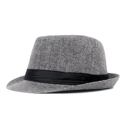 Chapeau Fedora Classique Unisexe Aspect Lin Respirant Tissé Style Britannique Trilby pour Hommes Femmes Vacances à la Plage Extérieur