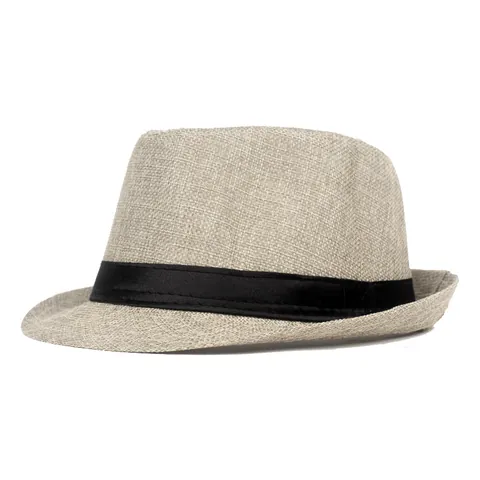 Chapeau Fedora Classique Unisexe Aspect Lin Respirant Tissé Style Britannique Trilby pour Hommes Femmes Vacances à la Plage Extérieur