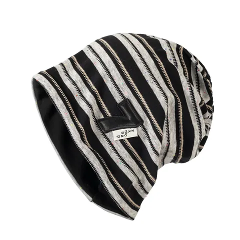 Gorro Beanie Slouchy a Rayas para Mujer Moda Coreana de Punto Poliéster Algodón Transpirable Ligero Skull Cap Streetwear