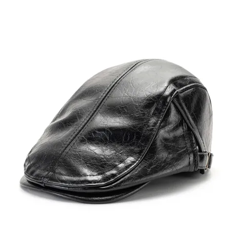 Retro PU Leer Platte Pet Voor Mannen Vrouwen Verstelbare Metalen Gesp Britse Newsboy Hoed Effen Kleur Mode Streetwear Schildershoed