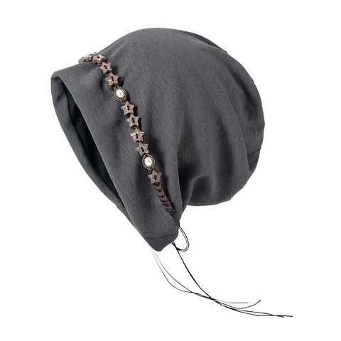 Bonnet Beanie Tricoté Lâche Pour Femmes Avec Étoiles En Bois Gland Perles Synthétiques Bohème Chaud Automne Hiver