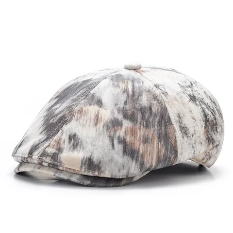 Vintage Distressed Metallic Platte Pet Voor Dames Retro报童帽 Korte Rand Baret Verstelbare Duckbill Cap Streetwear