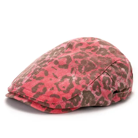 Leopardenmuster Schiebermütze Vintage Baumwollmischung Baskenmütze Für Damen Herren Verstellbar Retro Newsboy Cap Streetwear
