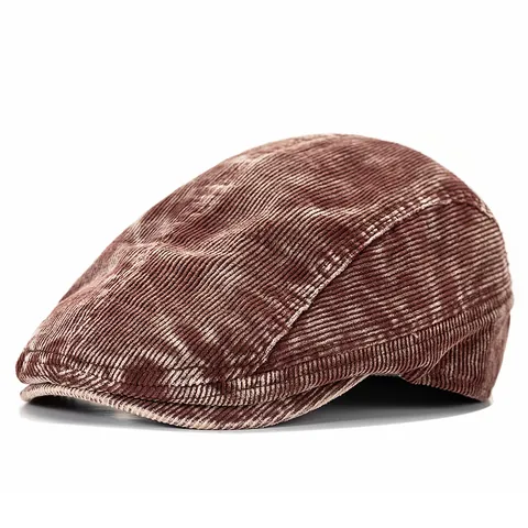 Gorra de Plato de Pana Vintage para Hombre Mujer Artístico Color Sólido Ivy Cap Lavado Retro Boina Estilo Británico Informal