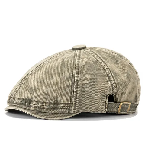 Gorra de Vendedor de Periódicos de Algodón Lavado Retro para Mujer Boina Vintage Color Sólido Con Hebilla de Metal Ajustable Flat Cap