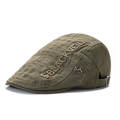 Herren Britisch Vintage Baumwolle Schiebermütze Mit Buchstabenstickerei Und Metall Hasenabzeichen Verstellbar Newsboy Baskenmütze Lässig Outdoor Kappe