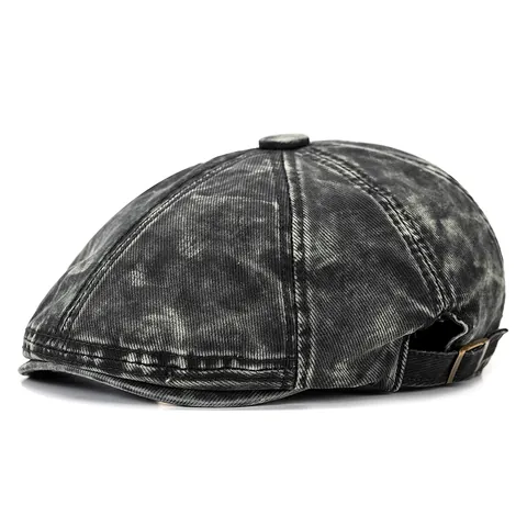 Gorra de Vendedor de Periódicos de Algodón Lavado Retro para Mujer Boina Vintage Color Sólido Con Hebilla de Metal Ajustable Flat Cap