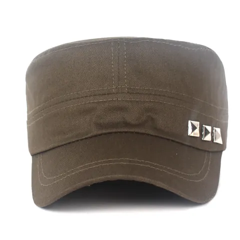 Gorra Cadet Clásica de Algodón para Hombre Mujer Color Sólido Sombrero de Copa Plana con Remache Hebilla Ajustable Transpirable