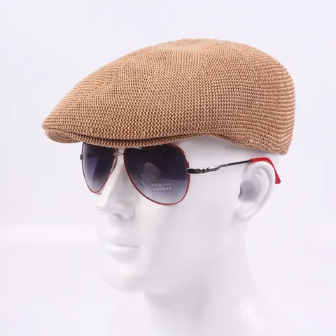 Summer Breathable Cotton Mesh Flat Cap For Men Women Vintage Woven Ivy Cap Sunshade Beret Adjustable Solid Color Newsboy Hat