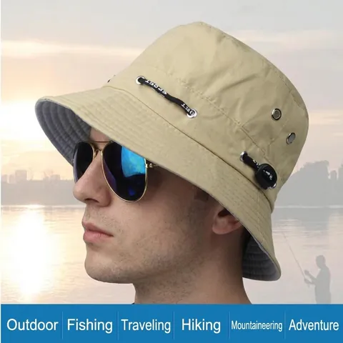 Sombrero de Pescador Plegable para Hombre y Mujer Protección Solar Safari Pesca Con Cordón Deportivo Ajustable Senderismo Viajes