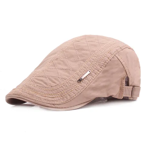 Vintage 100% Cotton Flat Cap For Men Women Diamond Quilted Adjustable Beret Hat Retro Newsboy Cabbie Ivy Cap For Casual Travel