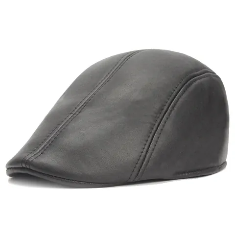 Vintage PU Leather Flat Cap For Women Men Winter Warm Fleece Lined Newsboy Ivy Cap Solid Color Adjustable Beret Hat