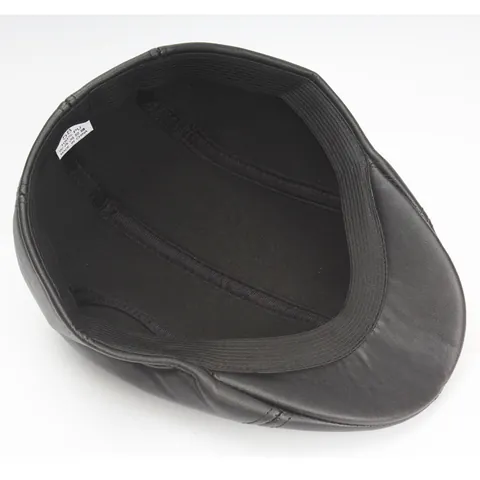 Vintage PU Leather Flat Cap For Women Men Winter Warm Fleece Lined Newsboy Ivy Cap Solid Color Adjustable Beret Hat