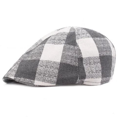 Vintage Checkered Cotton Beret Flat Cap For Men Women Breathable Sunshade Summer Newsboy Hat Casual British Style Plaid Cap
