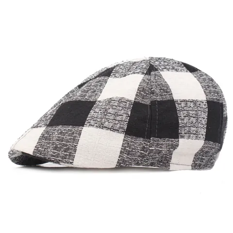 Vintage Checkered Cotton Beret Flat Cap For Men Women Breathable Sunshade Summer Newsboy Hat Casual British Style Plaid Cap