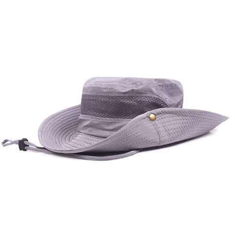 Unisex Outdoor Sun Hat Polyester UV Protection Wide Brim Mesh Breathable Bucket Hat Hiking Fishing Camping Adjustable Windproof Rope Hat